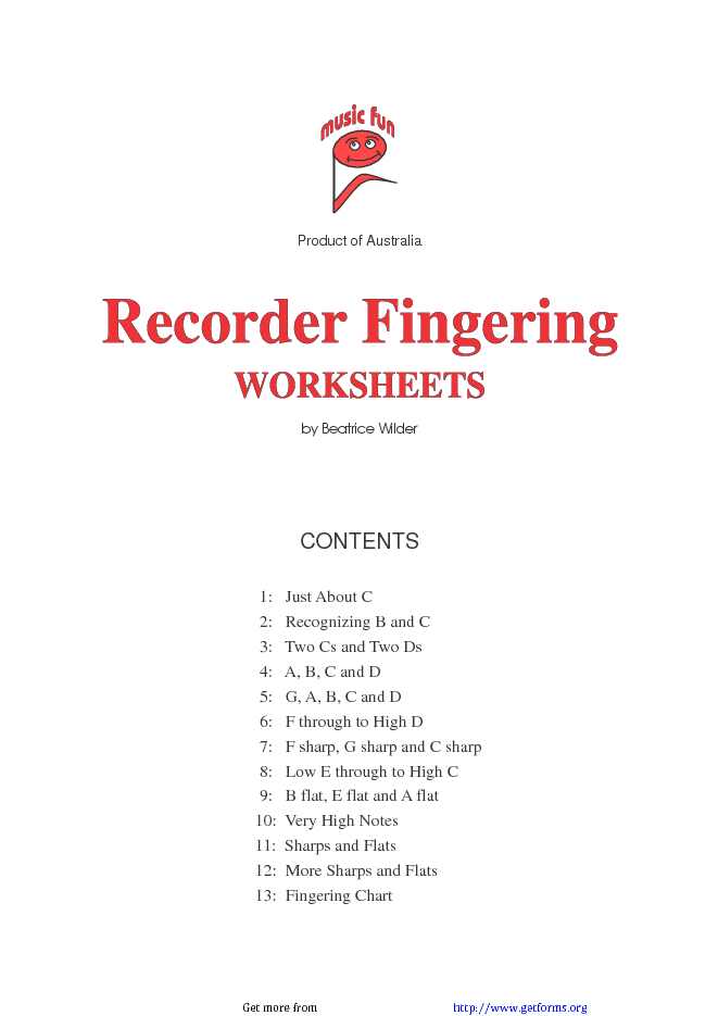 Recorder Fingering Worksheets