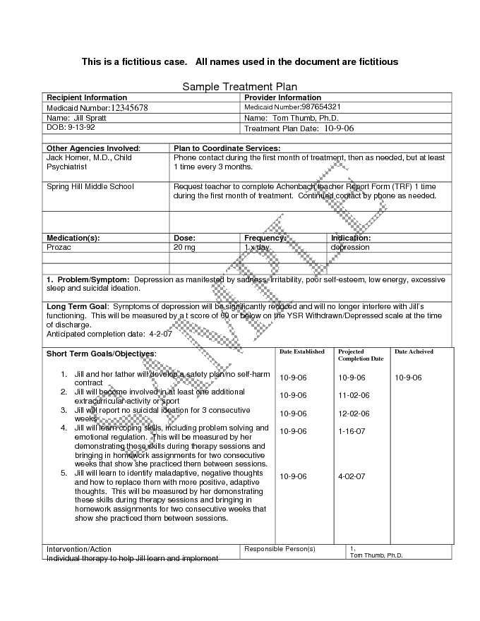 Sample Treatment Plan