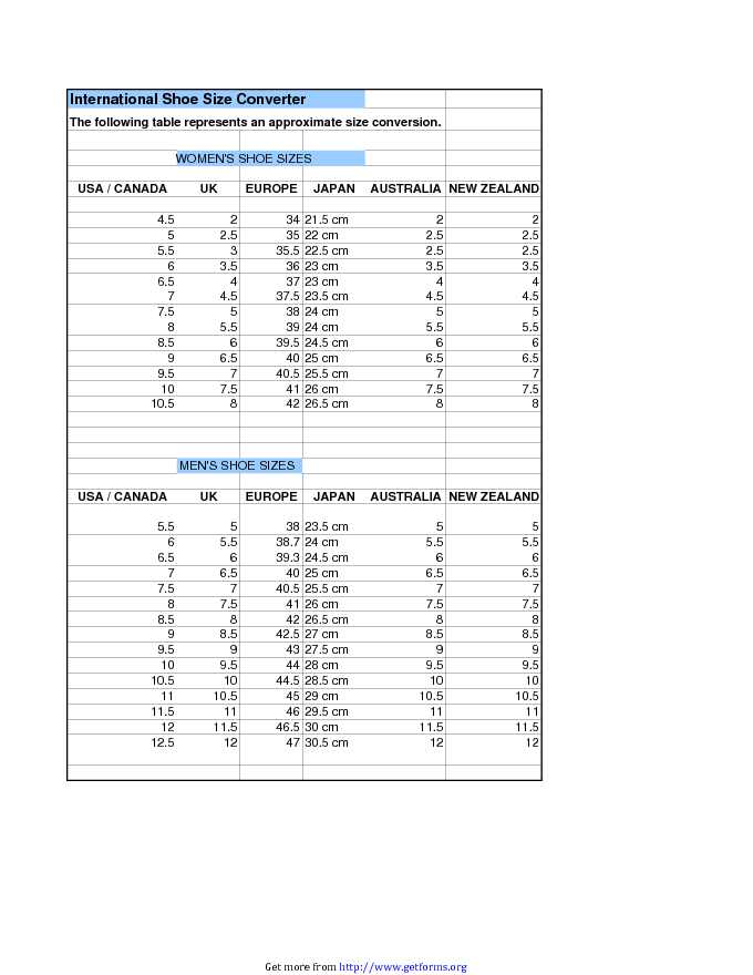 International Shoe Size Chart