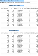 International Shoe Size Chart form