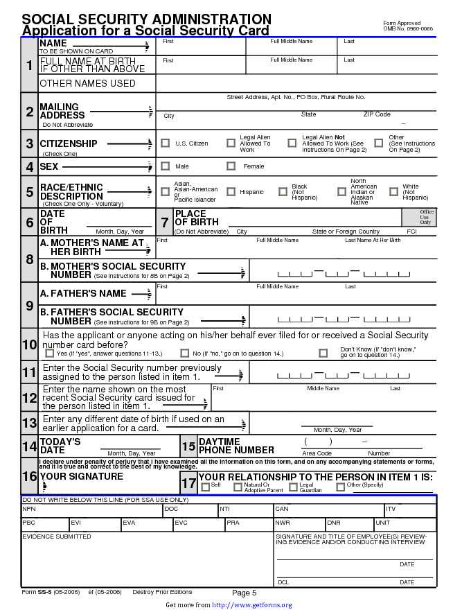 Application for a Social Security Card