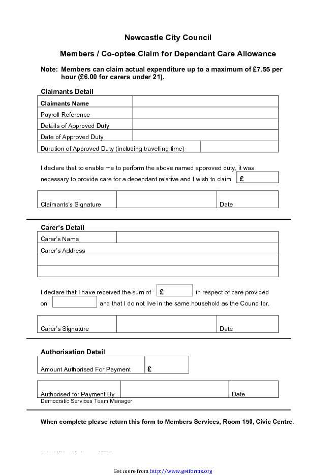 Carers Allowance Form