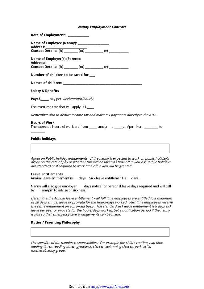 Nanny Employment Contract