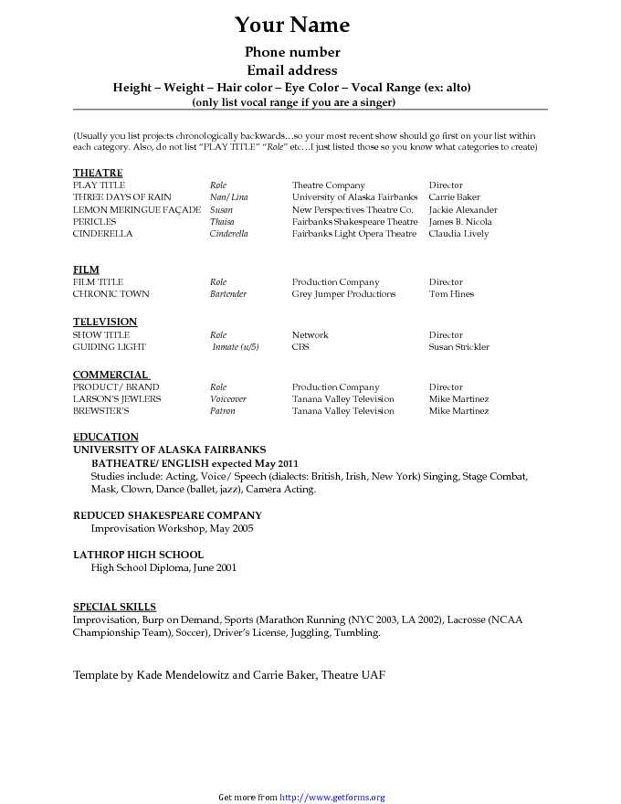 Acting Resume Template 1