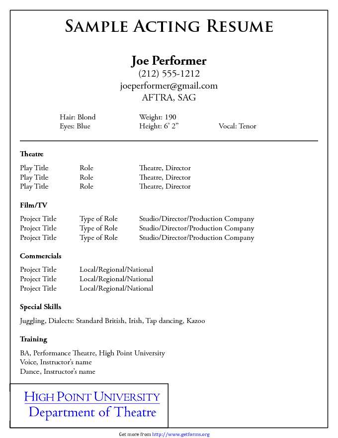 Sample Acting Resume