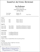 Sample Acting Resume form