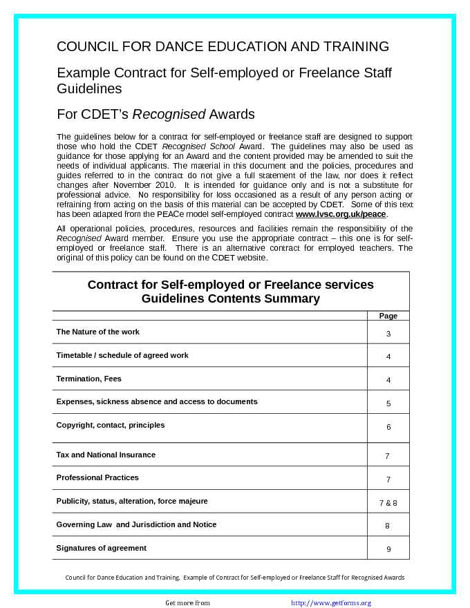 Contract for Self-Employed or Freelance Staff Guidelines