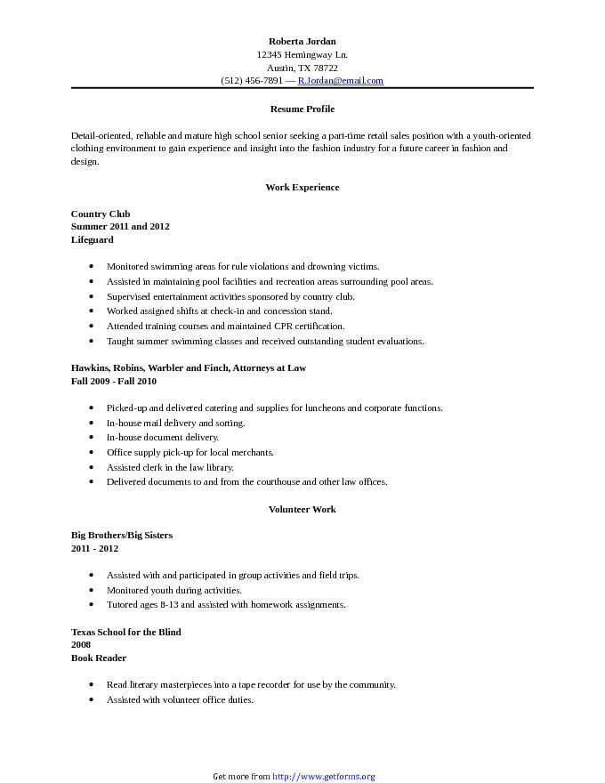 Resume Sample High School Graduate