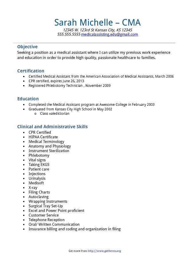 Medical Assistant Resume Sample 1