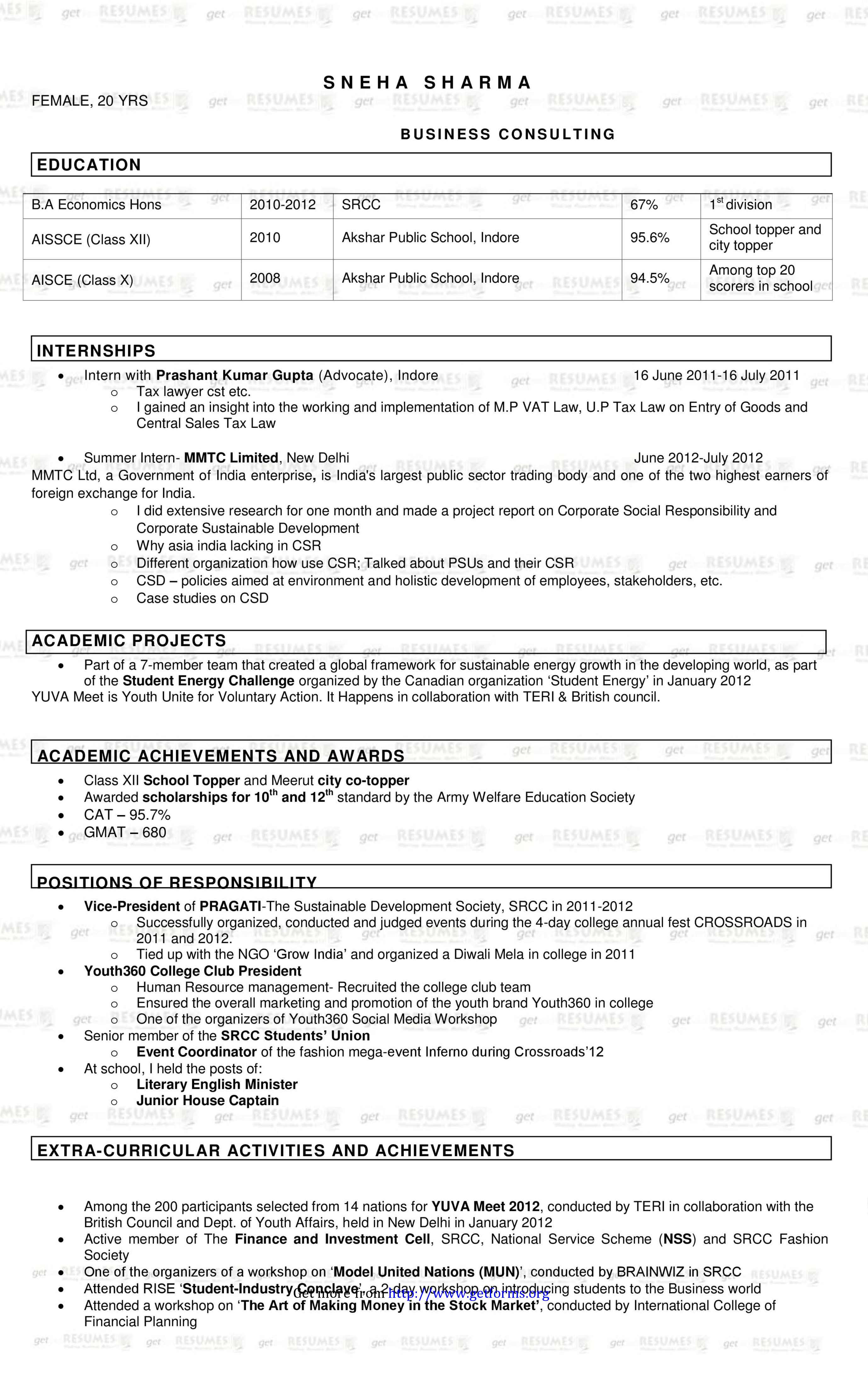 Sample Resume for Freshers 2