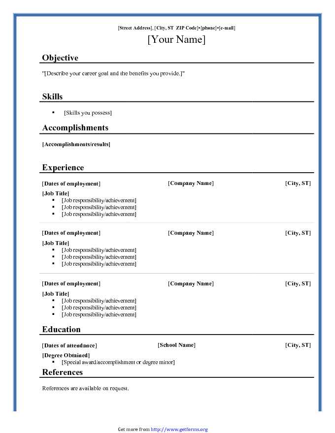 Chronological Resume Outline