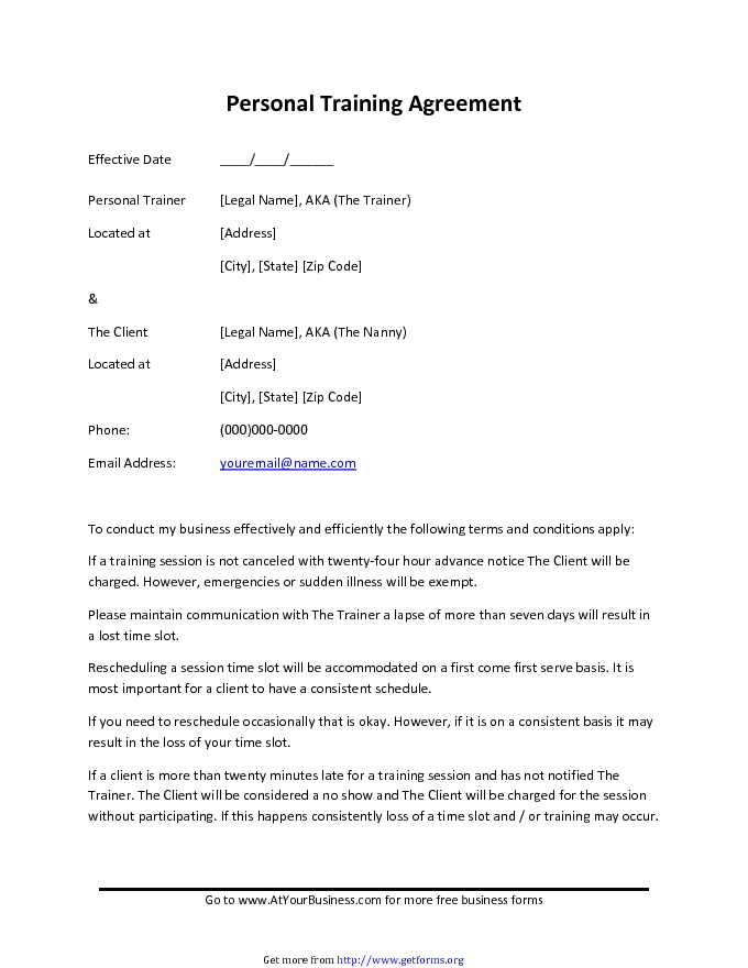 Personal Training Contract Sample