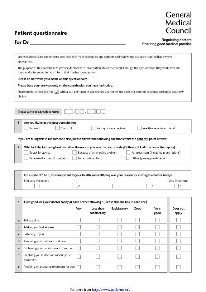 Patient Questionnaire For Doctors