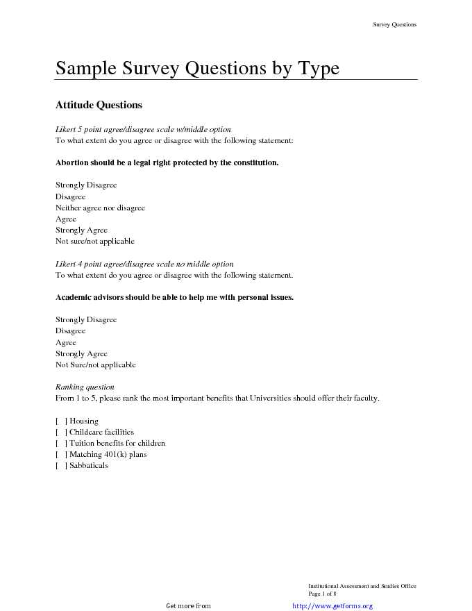 Sample Survey Questions by Type