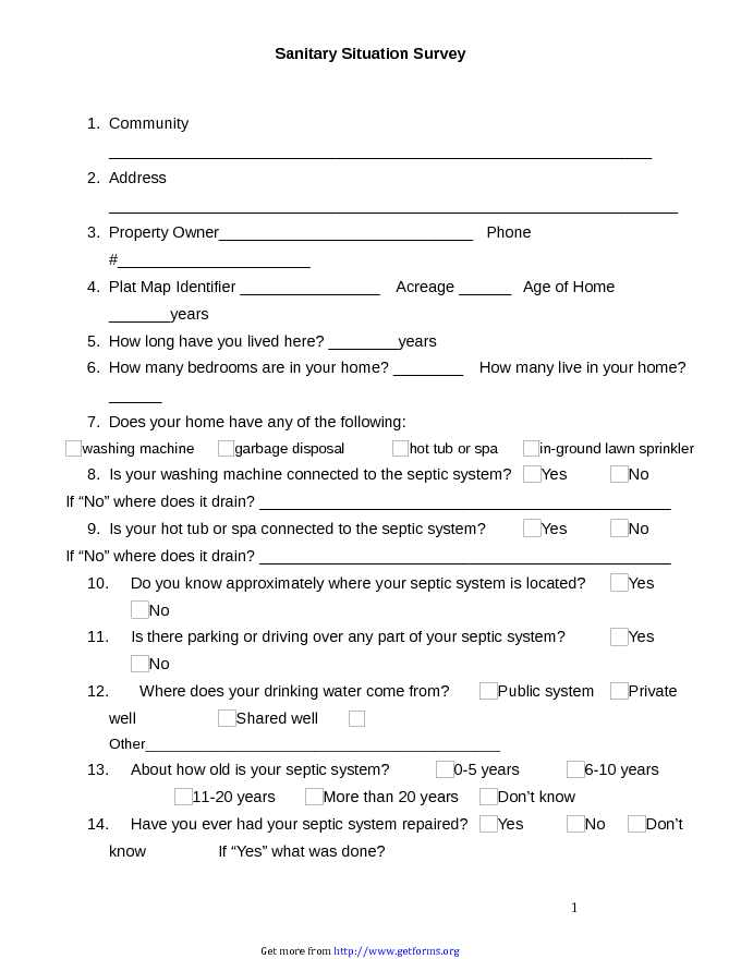 Sanitation Questionnaire