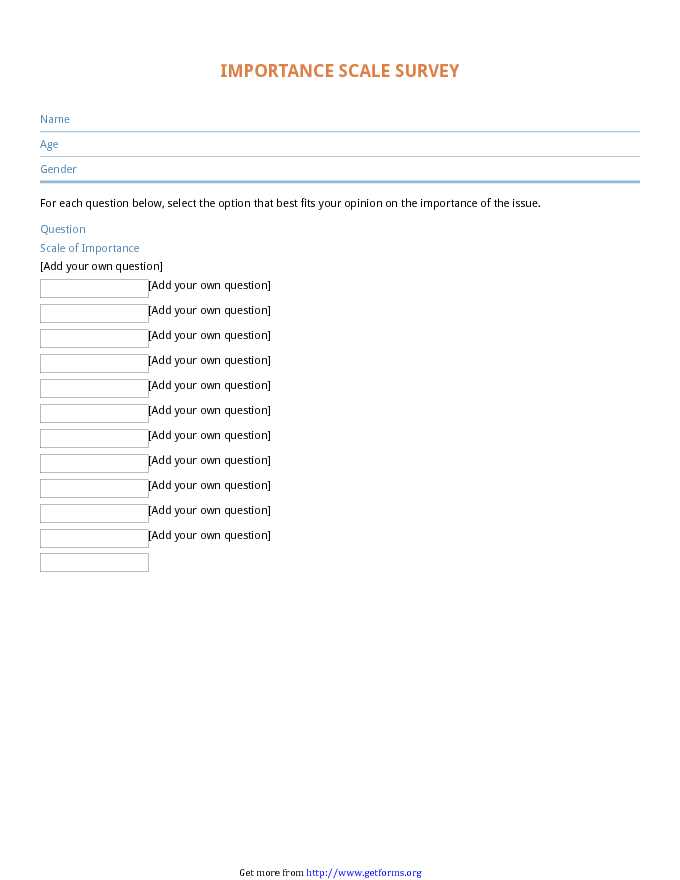 Importance Scale Survey Template