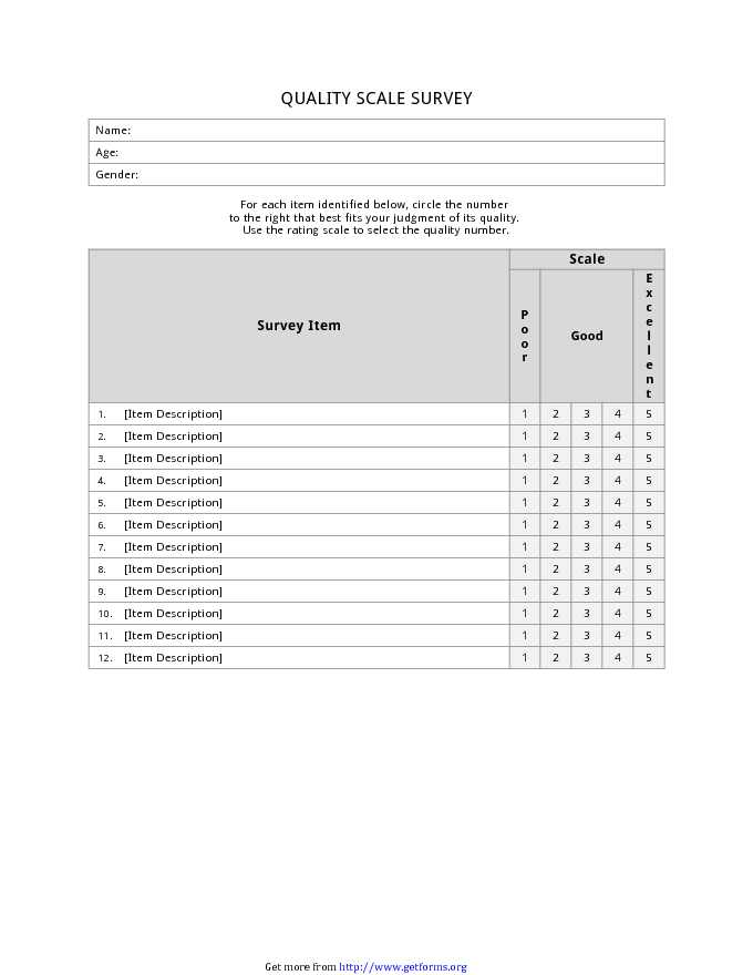 Quality Scale Survey Template