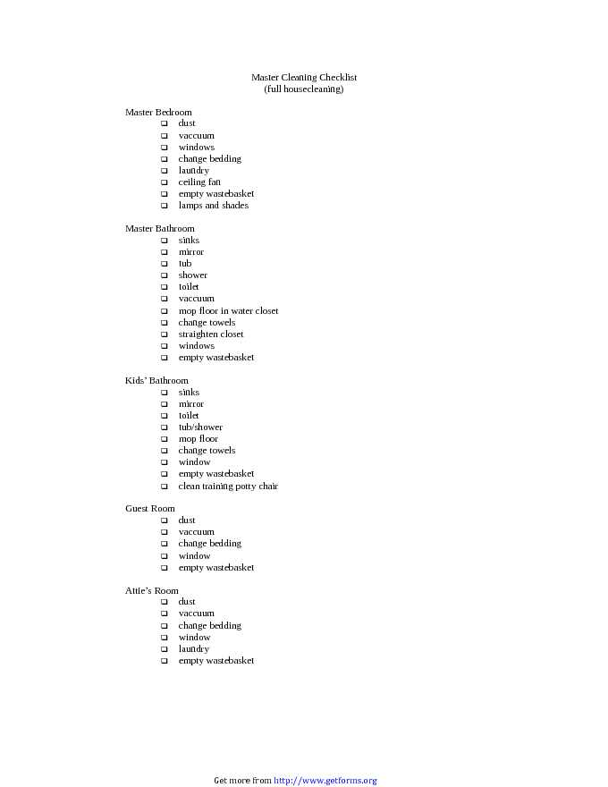 Master Cleaning Checklist