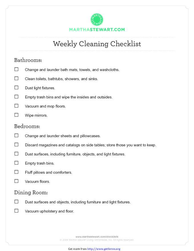 Weekly Cleaning Checklist