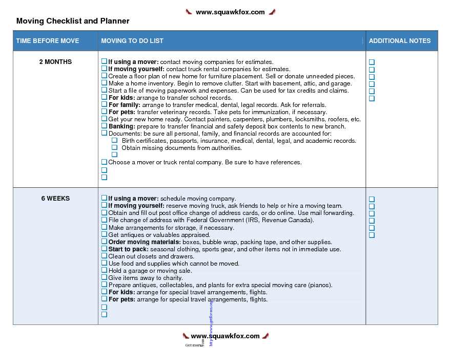 Moving Checklist and Planner