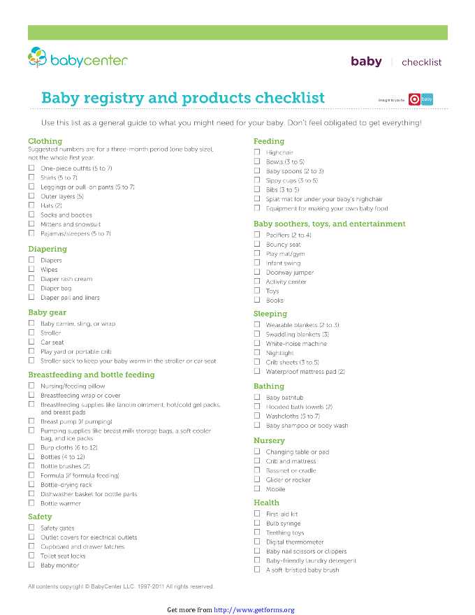 Baby Registry and Products Checklist