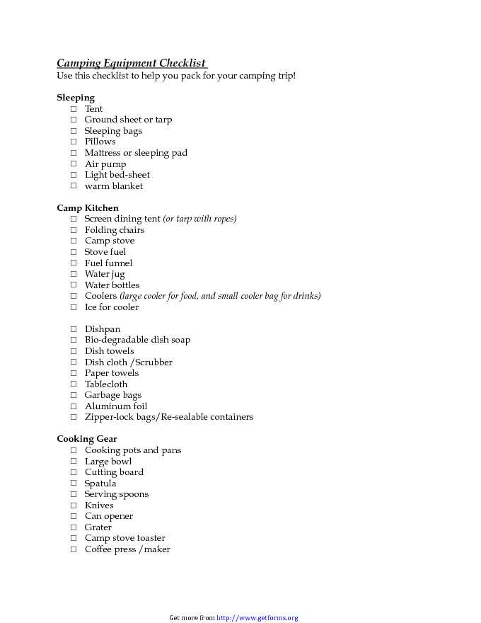 Camping Equipment Checklist