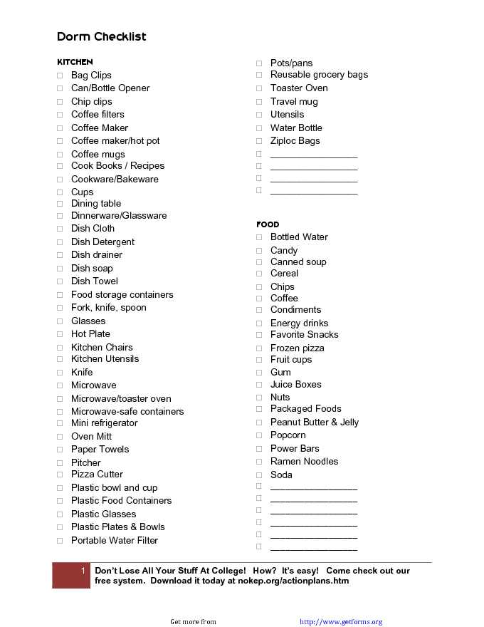 Full Dorm Checklist