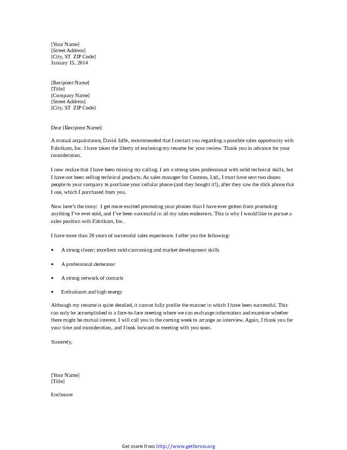 Resume Cover Letter for Sales Representative