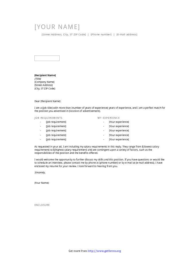 Cover Letter Template With Salary Requirements