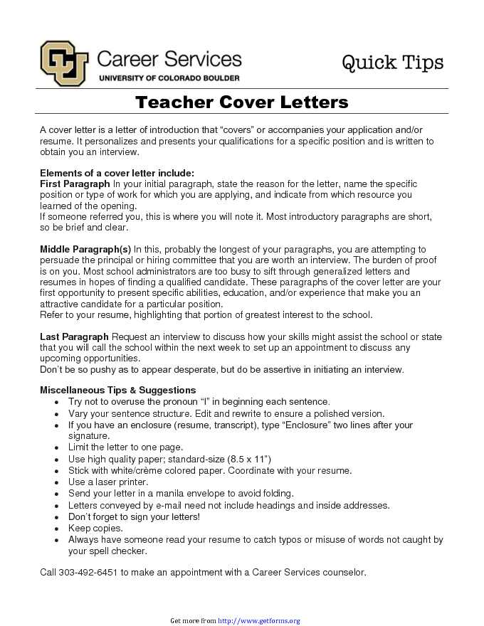 Teacher Cover Letters