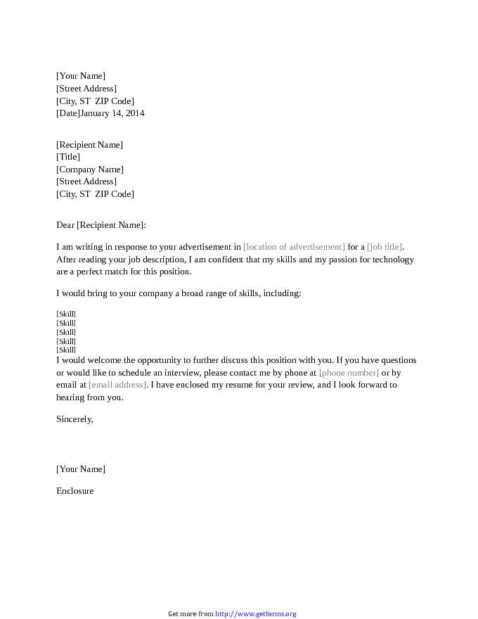 Resume Cover Letter in Response to Technical Position Ad