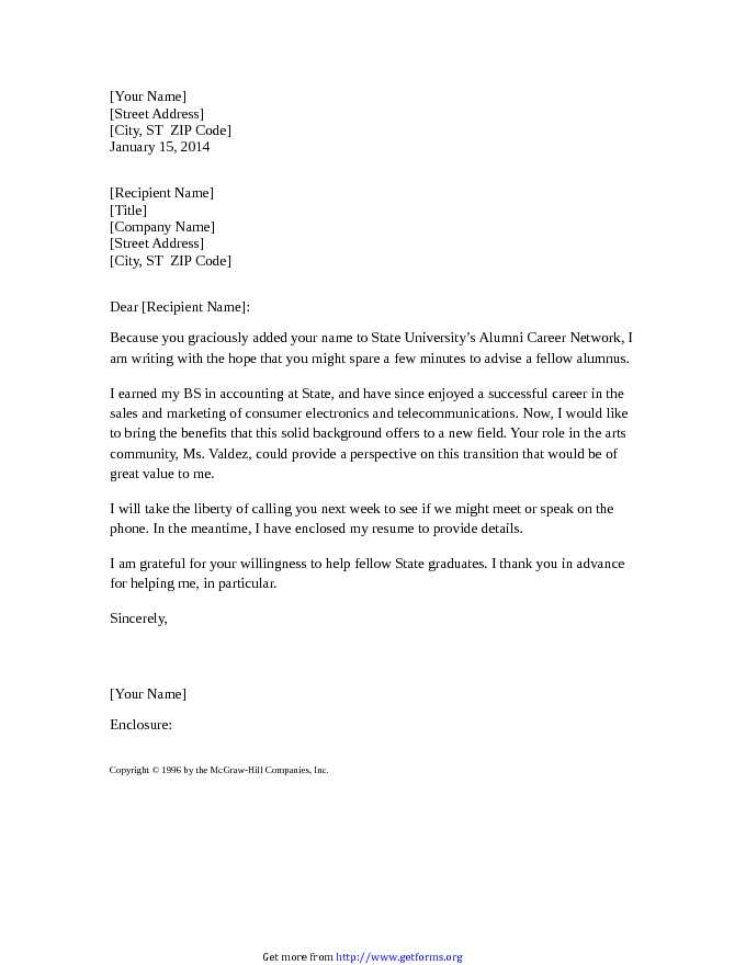 Letter Requesting Meeting With Fellow Alumnus