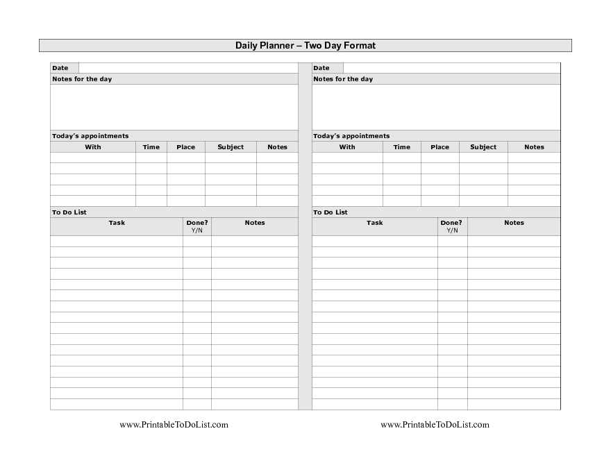 Daily Planner - Two Day Format