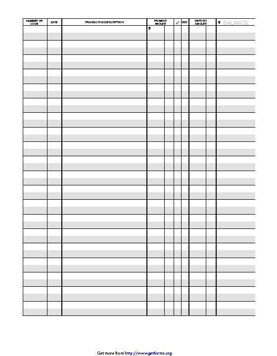 Checkbook Register Template