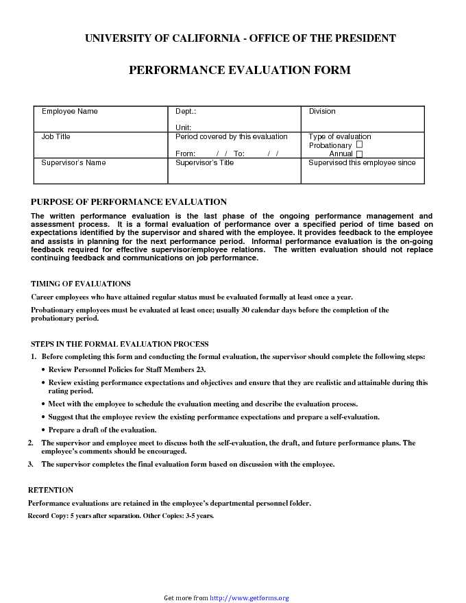 Performance Evaluation Form