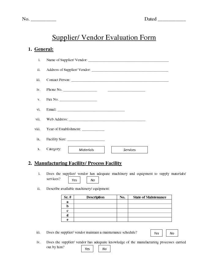 Supplier/ Vendor Evaluation Form