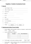 Supplier/ Vendor Evaluation Form form