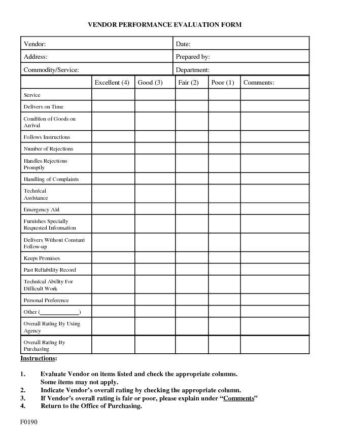 Vendor Performance Evaluation Form