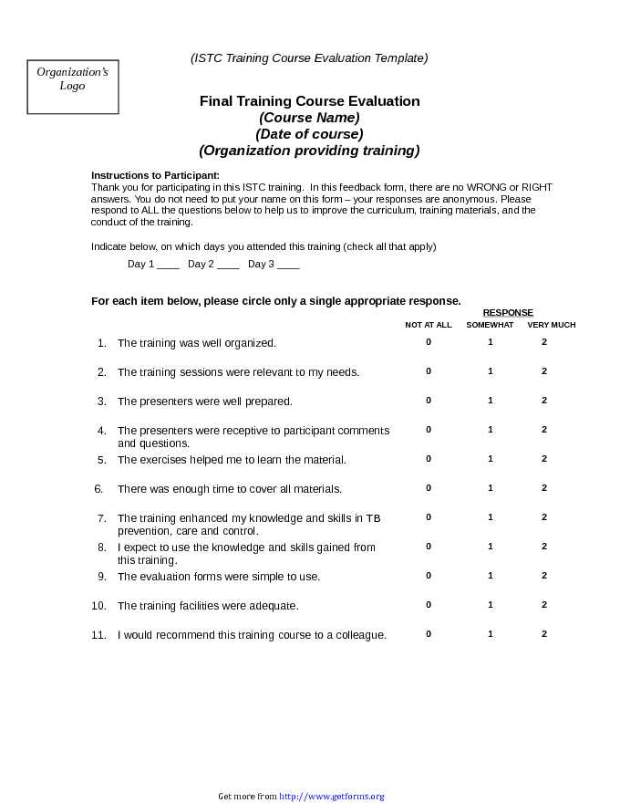 Training Course Evaluation Template