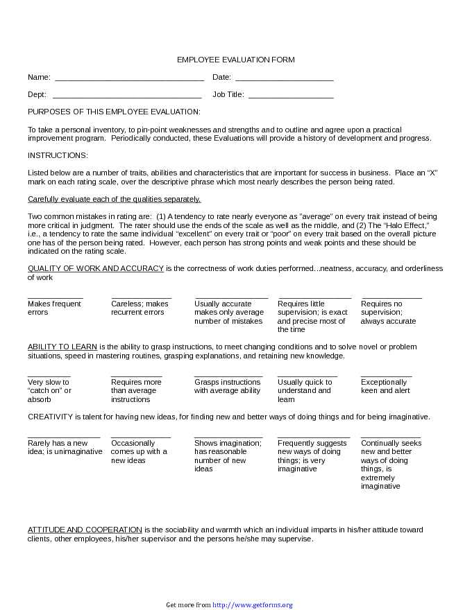 Employee Evaluation Form