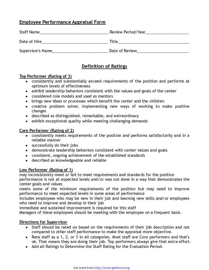 Employee Performance Appraisal Form