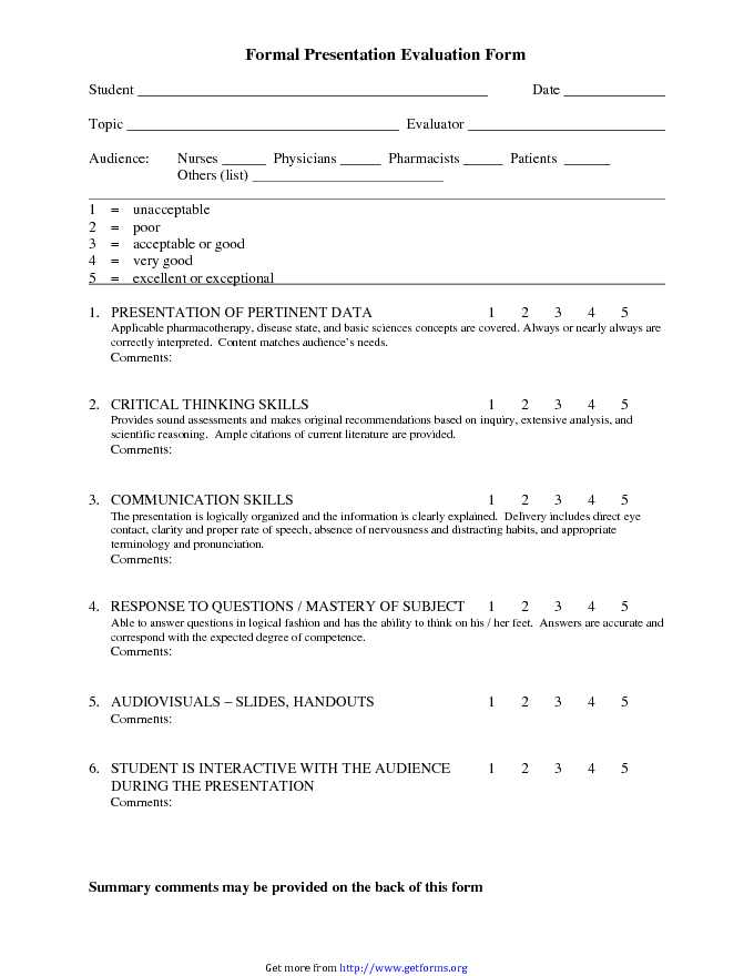 Formal Presentation Evaluation Form