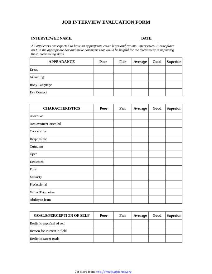 Job Interview Evaluation Form