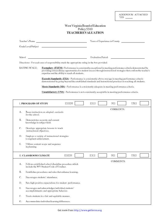 Teacher Evaluation Form 1