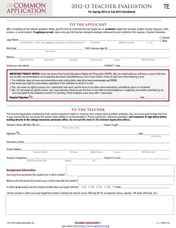 Teacher Evaluation Form 2