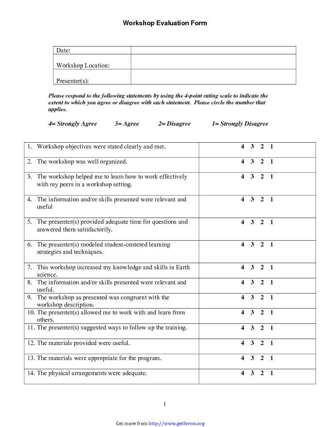 Workshop Evaluation Form 1