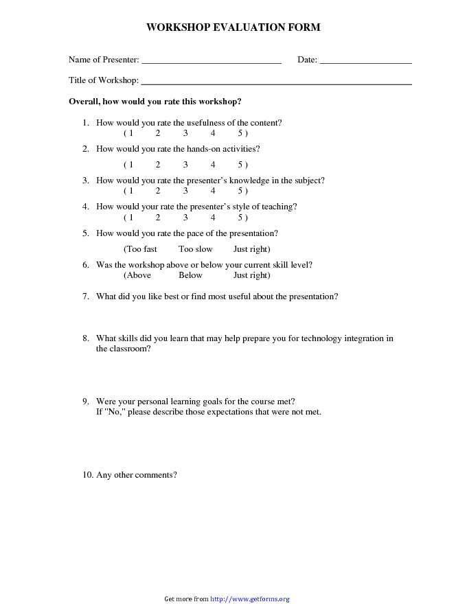 Workshop Evaluation Form 2