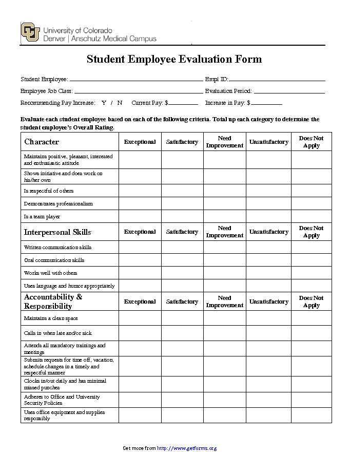 Student Employee Evaluation Form