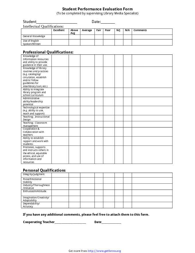 Student Evaluation Form