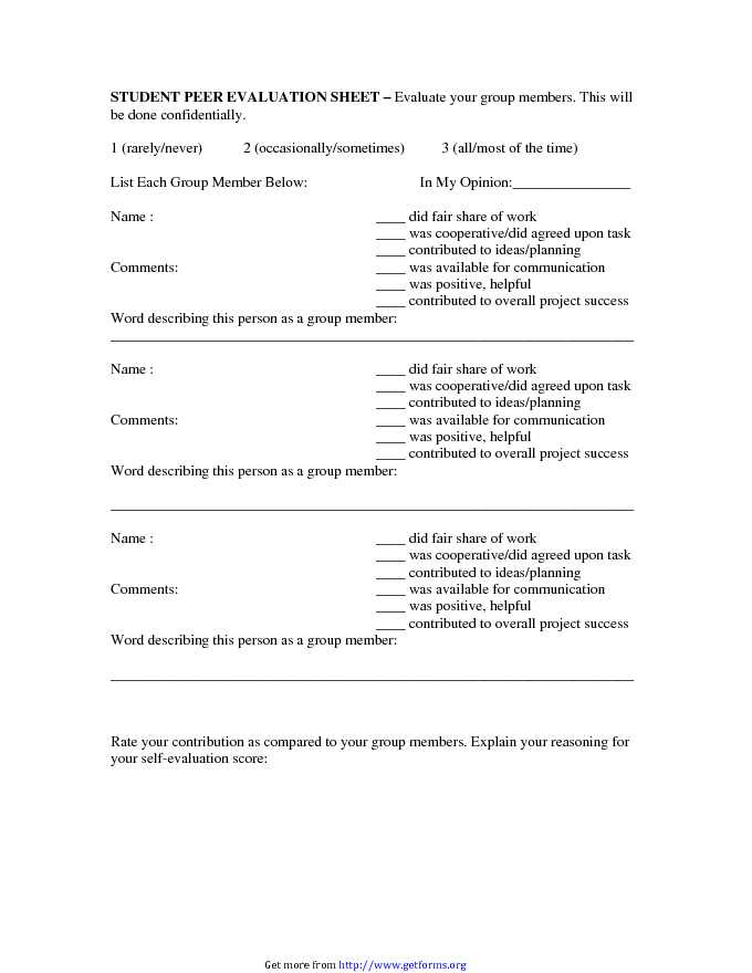 Student Peer Evaluation Form